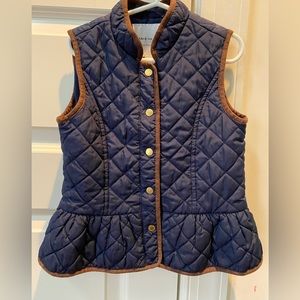 Janie and Jack Quilted Vest Navy Blue Gold Snap Peplum |Girls 5 6